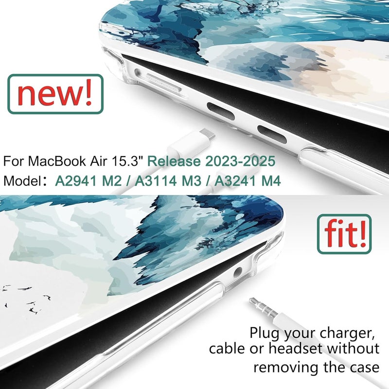 DONGKE Compatible with M4 MacBook Air 15 inch Case 2025 2024 2023 A3241 A3114 A2941 M3 M2 Liquid Retina Display Touch ID, Plastic Hard Case & Keyboard Skin & Screen Protector - Watercolor Mountain - Image 2